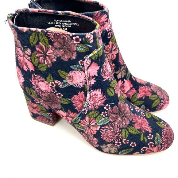 LOFT Womens Floral Ankle Boots Velvet Zip Up Booties Size 8.5 - Picture 3 of 9